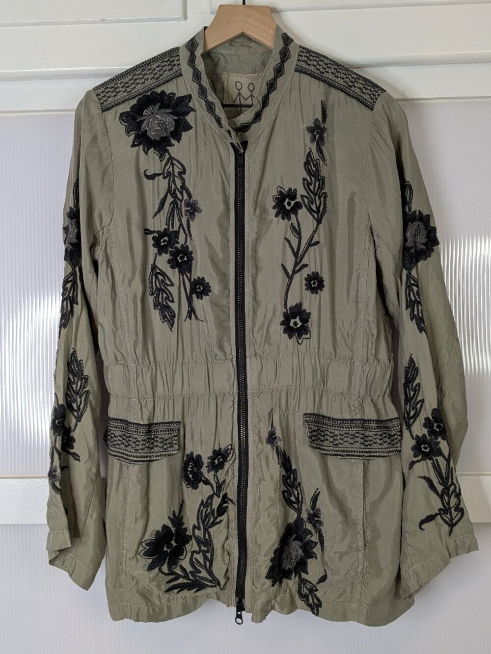 Johnny Was Crawford Cupra Black Floral Embroidered Zip Jacket Brown Size Small
